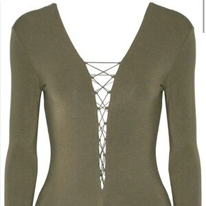 Olive Green Lace Up bodysuit  T by Alexander Wang